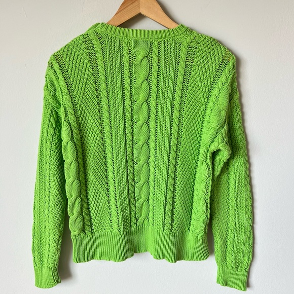 Ralph Lauren Women's Green Aran Knit Cable Knit Crewneck Cotton Pullover Sweater - Picture 4 of 7